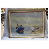 Watercolor of boats at rest signed Allen 28' x 34.