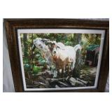 Diane Becker goats on a log framed original 23' x