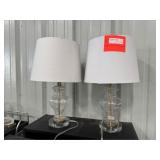 Pair glass table lamps w/ white linen shades