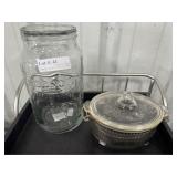Oversized glass Mason Jar (no lid) & oval lidded c
