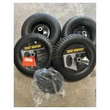 Four True Temper wheelbarrow wheels 8' rim & one 6