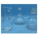 3 DECANTERS - ORREFORS PINCHED 9.25", 8.5" SQUAT