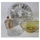 6 PCS. GLASS LOT, SILVER OVERLAY TRAY, 13 3/4"