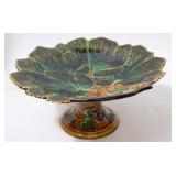 MAJOLICA LEAF DESIGN COMPOTE, 19TH/20TH C. 5" H,