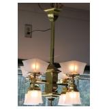 BRASS & CRYSTAL CHANDELIER, 4 ARM, 8 LITE, 15" H,