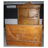 VICTORIAN TALL FULL SIZE CARVED MAPLE BED, 89" H,