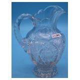 SIGNED LIBBEY CUT GLASS FOOTED PITCHER, 10 1/4"
