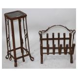 2 CONTEMPORARY IRON ITEMS, PLANT STAND, 24 1/2"