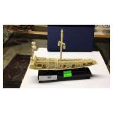 Carved bone Chinese ship w/ crew on stand
