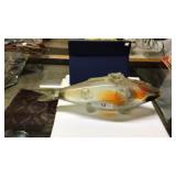 7 1/2 X 17 Blown Glass Fish W/ Orange & Red