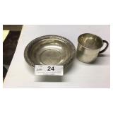 Pair sterling silver, baby cup & small bowl