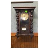 Early American wall clock w/ brass face, 13 x 21,