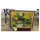 Framed, oil on canvas, Northern fall scene,