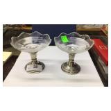 Pair sterling silver & glass compotes