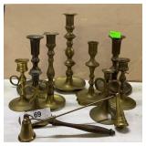 11pc brass -  x9 Brass Candle Holders x2 Snuffers