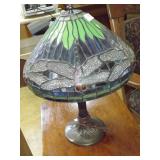 Stain Glass Table Lamp W/Dragonflies 22"H