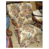 Upholstered Rocker W/Floral Print & Wooden Arms