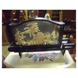 Asian Scrimshaw Art In Case W/ Stand