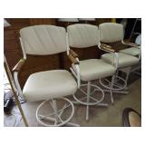 Set Of 3 Swivel Barstools W/White Vinyl Cushions