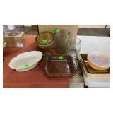 7pc Dishes FireKing, x2 Pyrex, x2 Pitchers, Candy