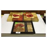 3 pc. Hibiscus flower wall hung art, 2 pcs. 12" x