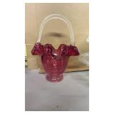 3 pcs cut glass: Ruby based basket, center dish