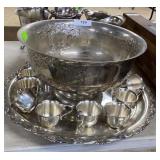 Silver Punch Bowl Platter 12 Cups