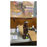 Old Asian Man Fishing Wood Sculpture