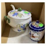 Japanese ginger Jar, Floral Designed Punch Bowl