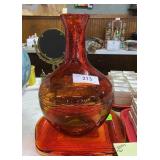 Red Orange Skinny Neck Vase, Red Orange Plate