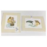 Matted watercolors, 2- 11" x14", 1- pirate & sea