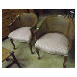 Pair Of Cane Back Chairs W/ Pink Cushion