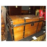 Vintage Wooden Trunk W/ Wall Paper Lining