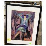 Framed, matted, watercolor, Lady sitting in chair