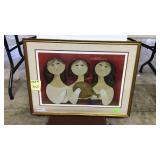Framed, matted, modern art , litho of three