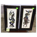 Framed, matted, litho, whimsical clowns playing