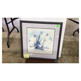 Framed, matted, watercolor, Chinese boat, pencil