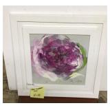 Framed, acrylic, purple flower, signed Sally