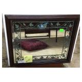 Framed mirror w/ vine overlay, 22" x 18"