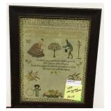 Sampler, Man & Lady Picking Flowers,