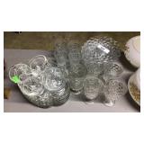 32pc Pressed Glass, Plates, Cups, Teacups,