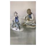 2 Lladro style figurines 7" H lambs & barefoot