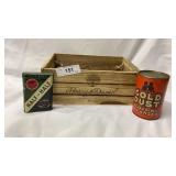 3pc - Half and Half Tin, Harry & David Wooden Box,