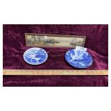 Petite Framed Nature Print, 2 Blue & White Plates