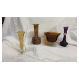 Art glass bowl & 3 vases