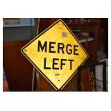 Merge Left aluminum roadway information sign