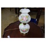 Hand painted floral design milk glass table lamp