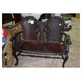 Antique Ornately Carved Victorian Oak Love Seat