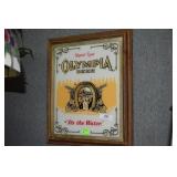 Framed Olympia beer wall mounted sign.