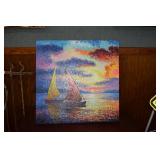 Multi Colored Art of 2 Sailboats at Sunset